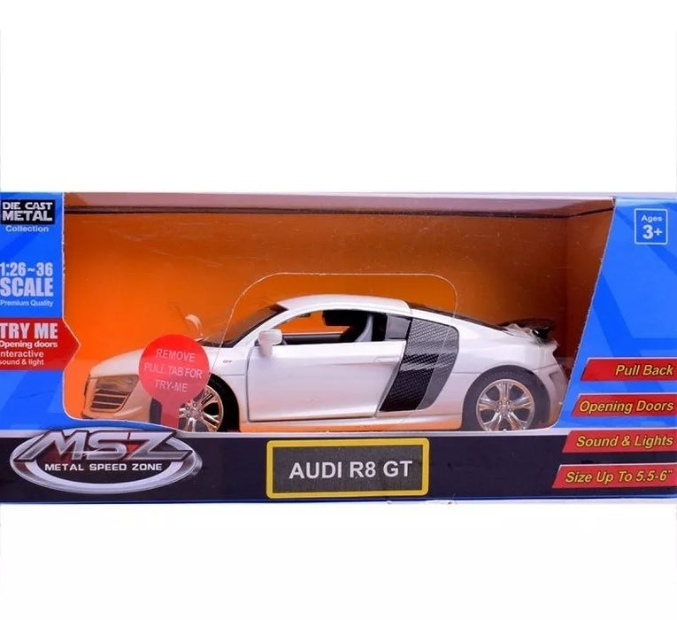 Coche modelo Audi R8 GT fundido a escala 1:32 con luz y sonido de MSZ