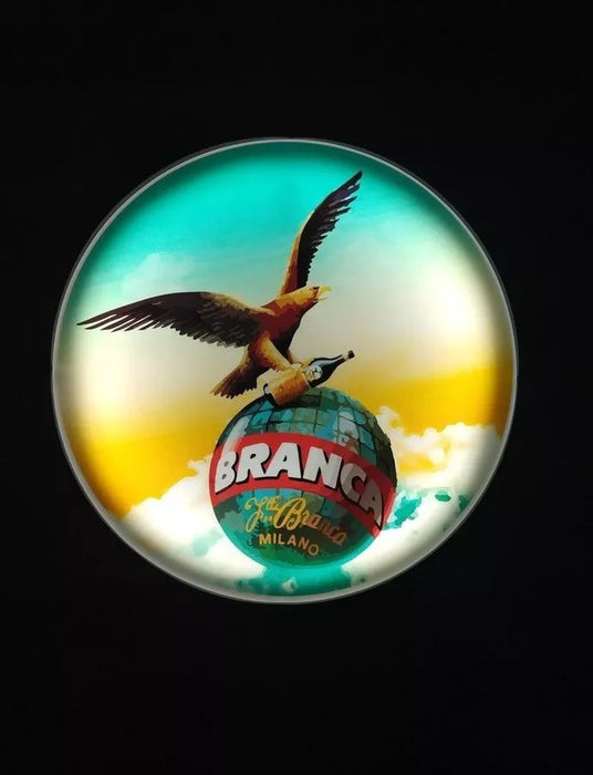 Round LED Sign – Fernet Branca Design – 33cm x 33cm x 5cm – Bright Wall Decor for Bar or Home