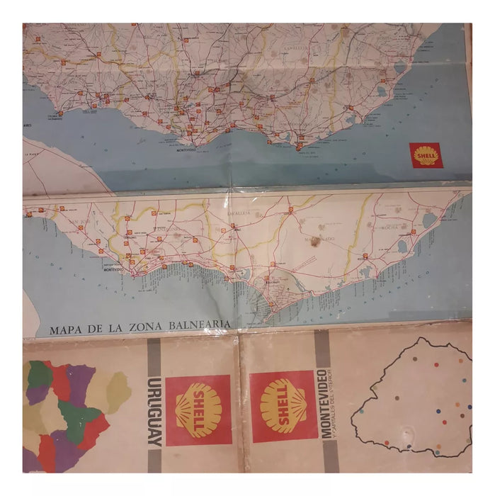 Shell 1974 Vintage Map of Uruguay – Adhesive Catalog, 88 cm x 51 cm