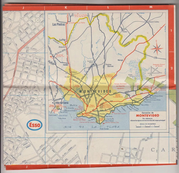 ESSO 1973 Uruguay Map – Fold-Out Paper Map of Playa Pocitos, 58 cm x 82.5 cm