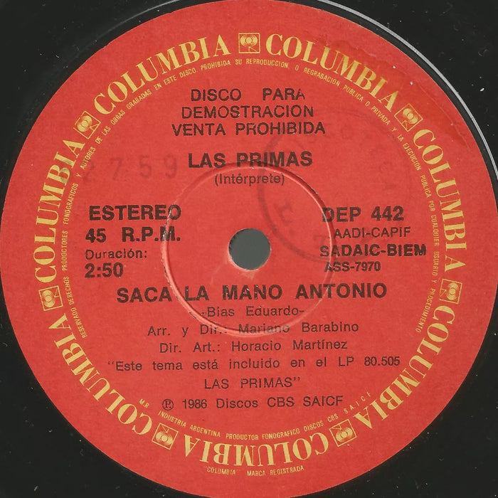 Las Primas | "Saca La Mano Antonio" Vinyl Album | Simple Promo Edition, Classic Vinyl Record