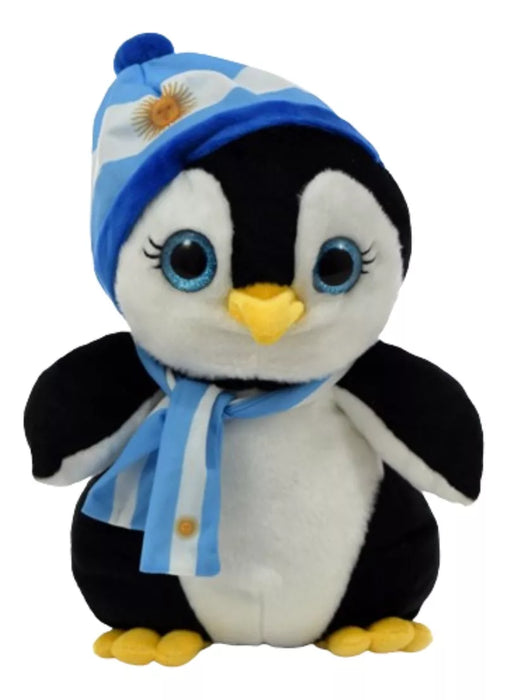 Pingüino de peluche grande con gorro y bufanda argentinos, peluche suave y tierno