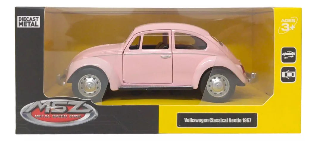 Coche modelo Volkswagen Beetle Classic Diecast a escala 1:28 de MSZ - Color coral claro