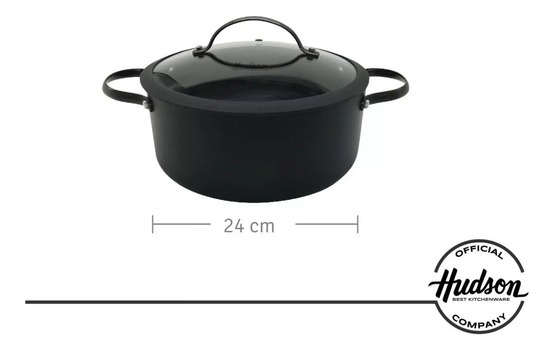 Hudson Cacerola de Aluminio - Total Black 28cm Nonstick Aluminum Casserole - Essential Kitchenware for Black Color Enthusiasts
