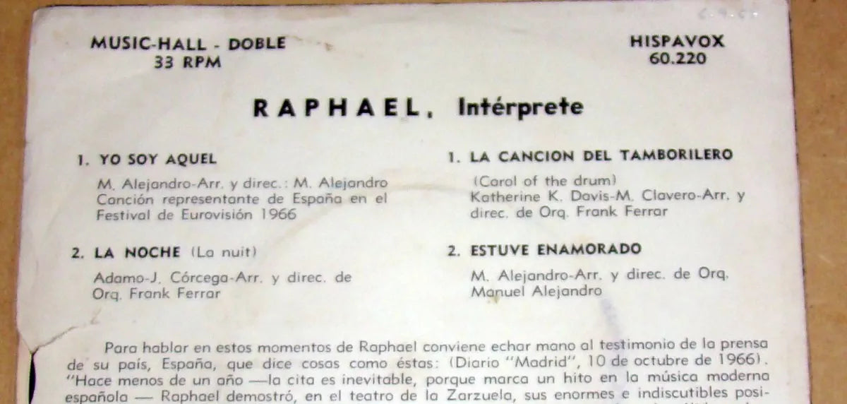 Raphael 'Yo Soy Aquel' Single w/Argentinian Cover - Classic Vinyl Record, Collectible Edition