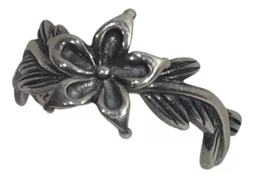 Sterling Silver 925 Floral and Leaf Ring – Oxidized Finish, Elegant Design, Adjustable Fit