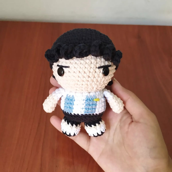 Diego Maradona Crochet Doll in Argentina Jersey - Handcrafted Amigurumi for Fans and Collectors