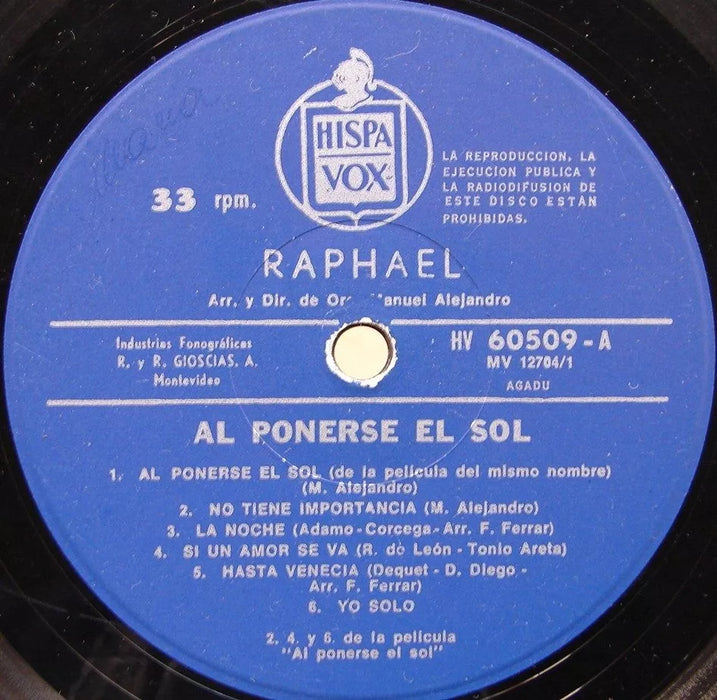 Raphael - Al Ponerse El Sol Vinilo LP - Edición Uruguaya 1968 - Disco Clásico Coleccionable