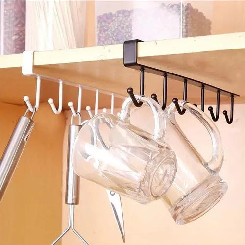 Under Cabinet Mug Holder - Cup Hanger Rack with Hooks for Kitchen Organization and Storage
