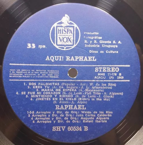 Raphael - Aquí (1969) LP - Imported Vinyl Record by Búho Records
