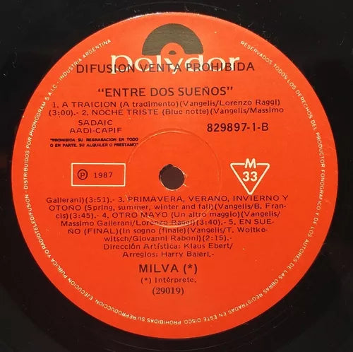 Milva - Tra Due Sogni - Entre Dos Sueños 1987 Vinyl LP
