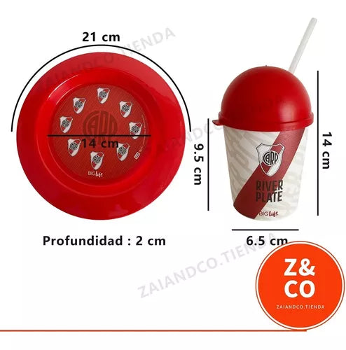 Set Infantil River Plate: Vaso de Plástico con Sorbete + Plato Producto Oficial
