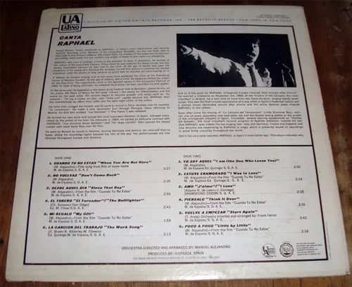Raphael - Canta Raphael LP Vinyl Record - USA Kktus Edition - Excellent Condition