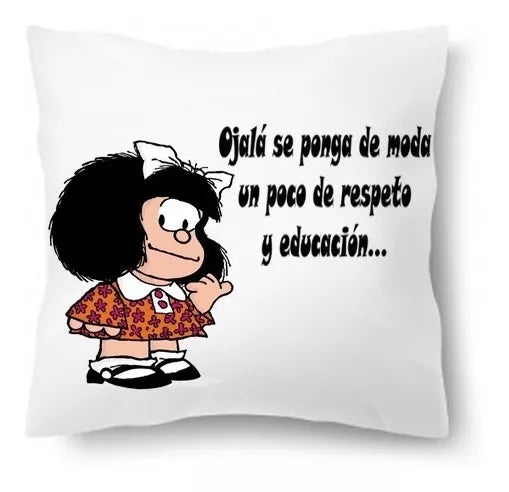 Decorative White Mafalda Cushion - Respeto y Educación Theme - 40 cm x 40 cm