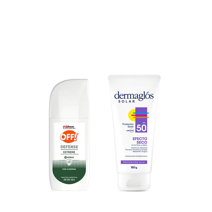 Dermaglós Combo: Ultimate Sun Protection and Mosquito Defense - Dry Touch Cream SPF 50 x 180g + OFF! Defense Extreme Spray 100ml