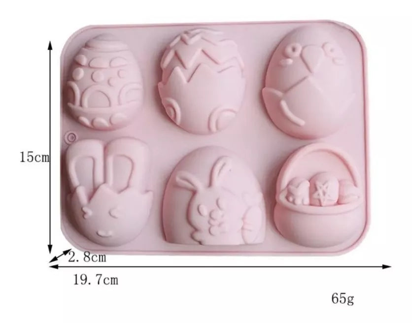 Doctor Glitter Silicone Mold for 6 Easter Eggs with Details 19 cm x 15 cm x 2.5 cm