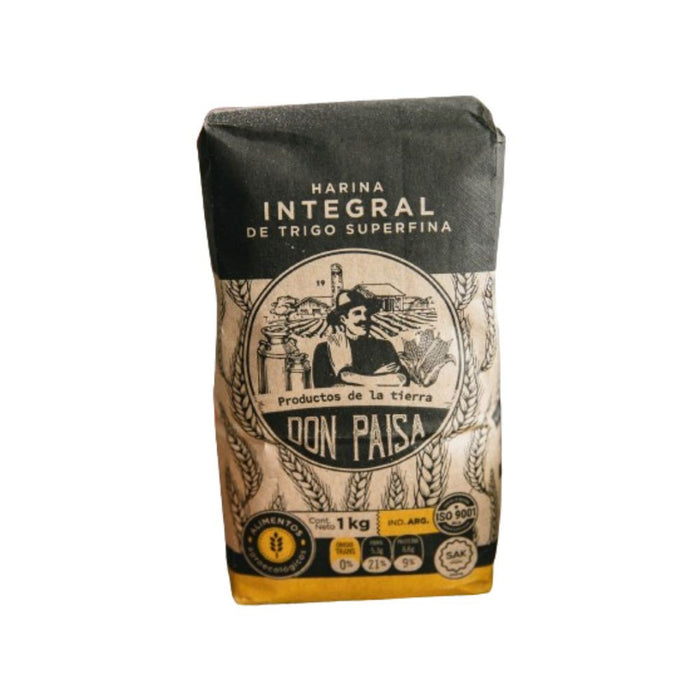 Don Paisa Harina 10-Piece Whole Wheat Flour Agroecological & Superfine Integral de Trigo Superfina Agroecológica Wholesale Bulk, 1 kg / 2.2 lb ea (10 count per box)