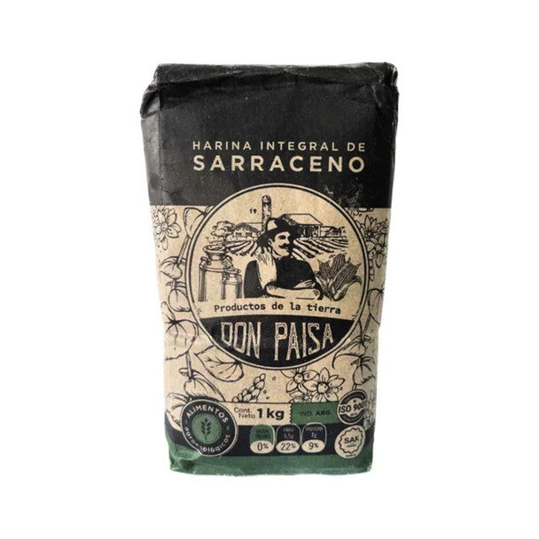 Don Paisa 10-Piece Agroecological Buckwheat Whole Grain Flour Harina Integral de Sarraceno Wholesale Bulk, 1 kg / 2.2 lb ea (10 count per box)