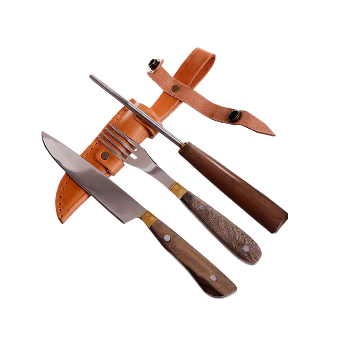 Artisanal Argentine Picnic Set with 13 cm / 5.11" Sharpening Steel - Inspired by Argentina's Heritage | Includes leather scabbard