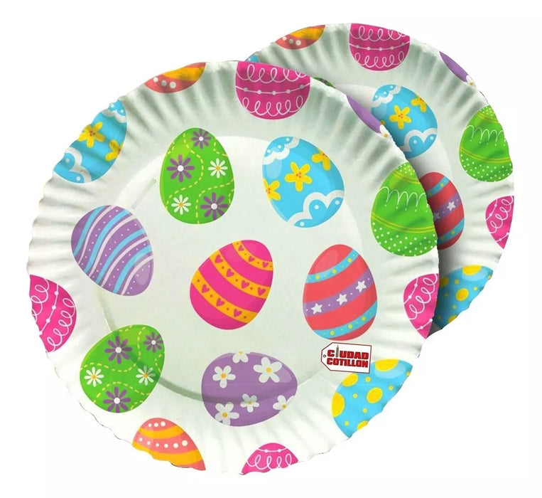 Platos de Huevos de Pascua 18 cm x 12 Unidades Desechables - ¡Perfectos para Celebraciones de Pascua!