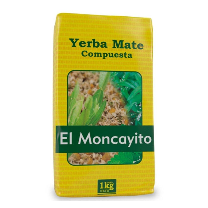 El Moncayo Erva Mate Compuesta Moncayito com Carqueja, Hortelã, Verbena Limão e Ervas de Camomila - Genuíno do Uruguai, saco de 1 kg / 2,2 lb (embalagem com 3) 