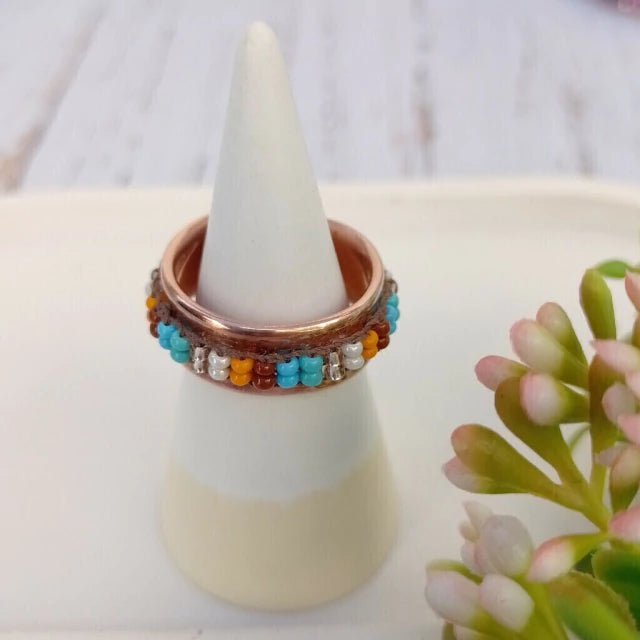 El Taller De Mema - Copper Beaded Ring: Handcrafted Adjustable Statement Jewelry