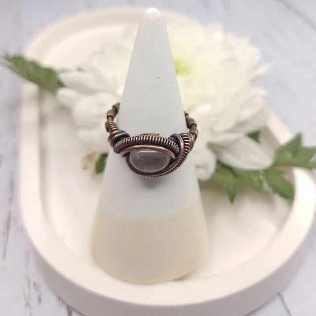 El Taller De Mema Antique Copper Ring with Rose Quartz Stone - Handcrafted Beauty