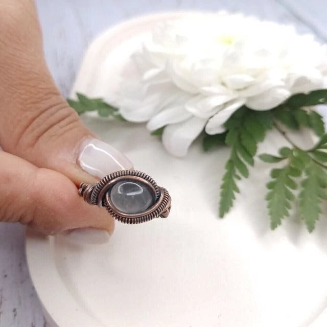 El Taller De Mema Antique Copper Ring with Rose Quartz Stone - Handcrafted Beauty