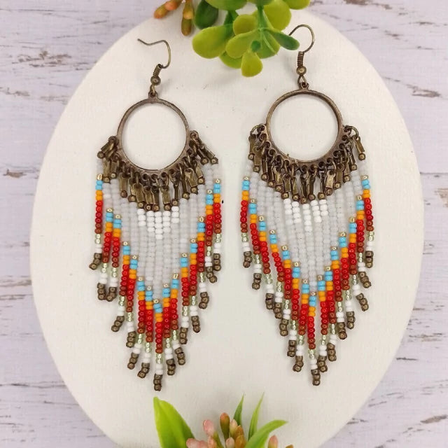 El Taller De Mema Aros Caribe Mini - Exquisite Beaded Copper Earrings for a Stylish Tropical Look, 13 cm Length, 10 g Weight Each