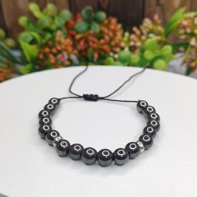 El Taller De Mema Hematite Stone Bracelet - Stylish Handcrafted 6mm Beads, Chinese Knot Adjustable - Elevate Your Style with Hematite Elegance