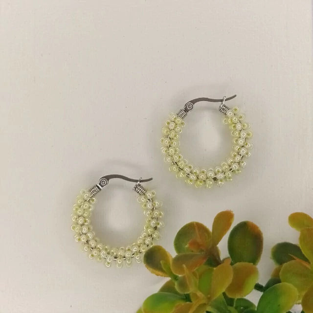 El Taller De Mema Mini Argollas - Mini Hoop Earrings Crafted with Czech Glass Beads on Hypoallergenic Surgical Steel Base