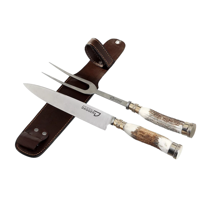 Estilo Austral | Artisanal Asado Carving Set with Deer Horn and Alpaca Handle - Handcrafted Grill Tools | 20 cm