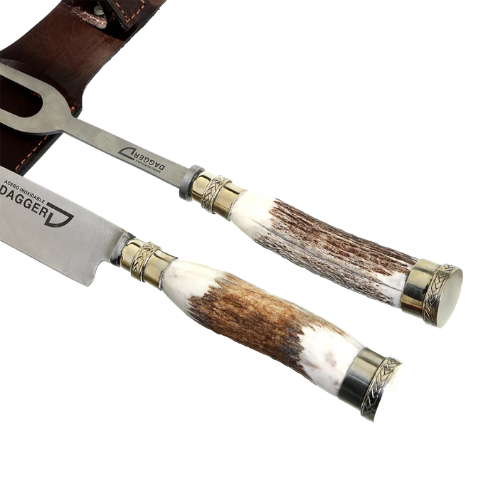 Estilo Austral | Artisanal Asado Carving Set with Deer Horn and Alpaca Handle - Handcrafted Grill Tools | 20 cm