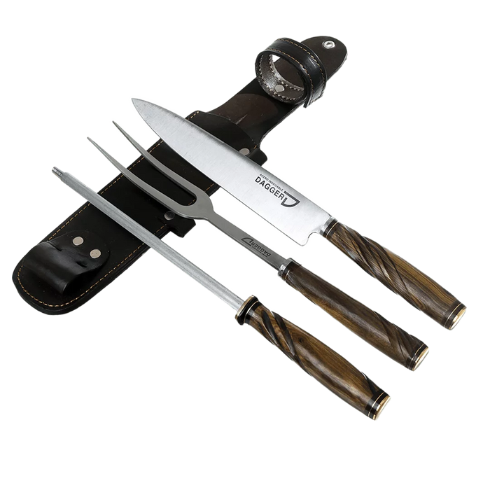 Estilo Austral | Artisanal Asado Carving Set with Wood Handle - BBQ Knife & Sharpening Steel | 20 cm