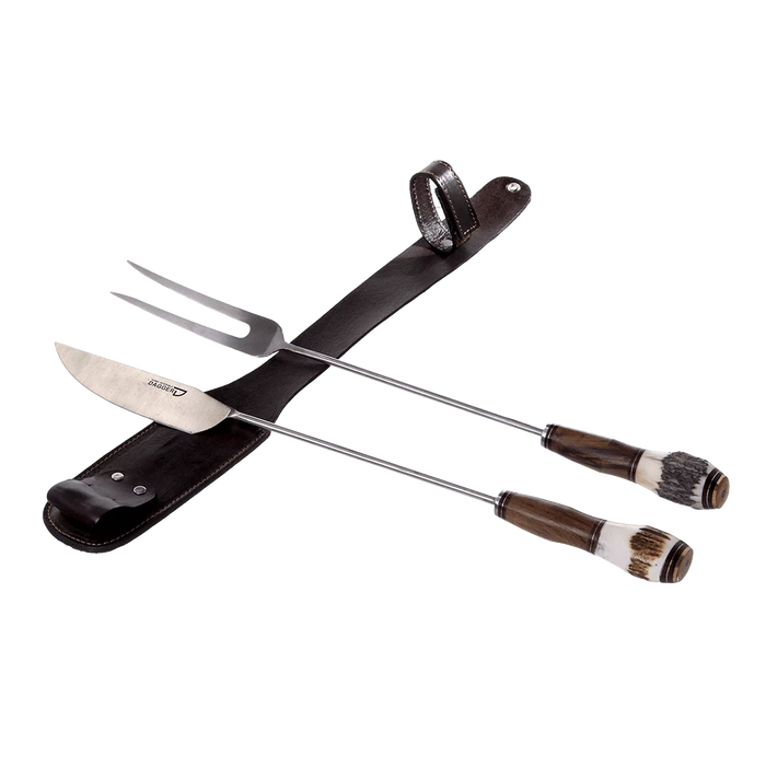 Estilo Austral | Artisanal Grill Master Set with Deer Horn and Wood Handle - BBQ Tools | 16 cm