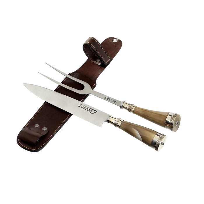 Estilo Austral | Handcrafted Asado Carving Set with Cow Horn and Alpaca Handle - 14 cm | Artisanal Grilling Tools