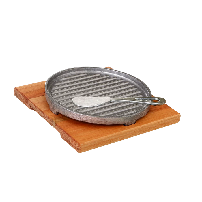 Estilo Austral | Handcrafted Plate + Round Grill + Spatula Set - Artisanal Product | Grill Accessories