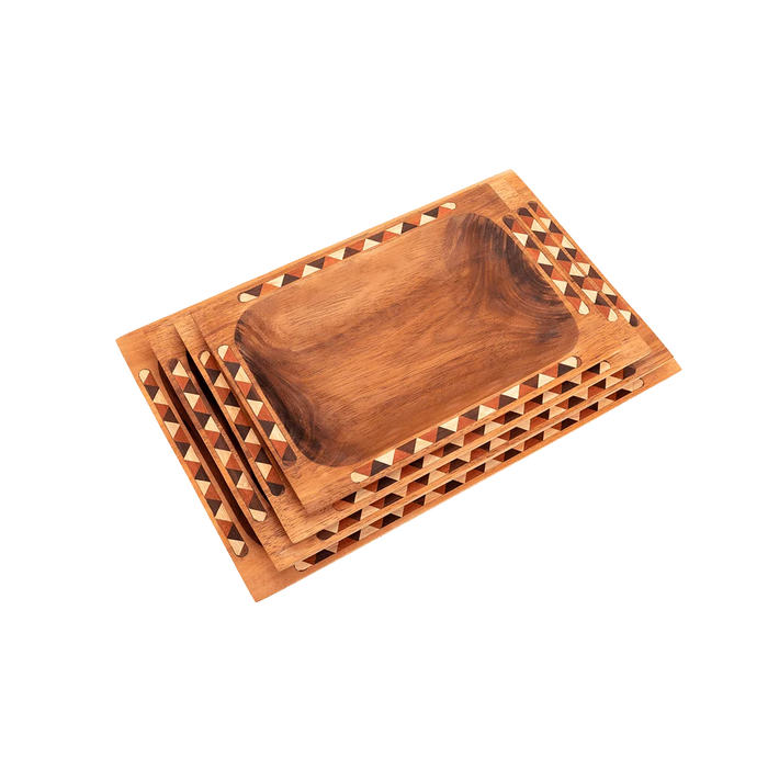 Estilo Austral | Handcrafted Wooden Rectangular Inlaid Tray | Batea de Madera