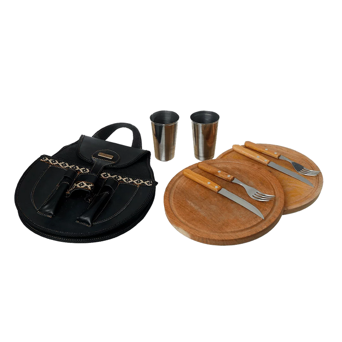 Estilo Austral | Handmade Double Round Buffalo Leather Picnic Set | Asado Essential