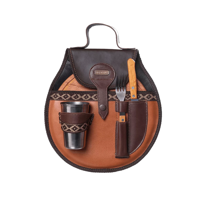 Estilo Austral | Handmade Round Leather Individual Picnic Set | Asado Essential