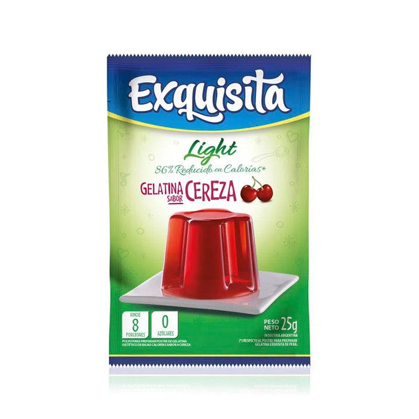 Exquisita Gelatina de Cereza Light Cherry Jelly, 8 servings per pouch - Reduced Calories, 25 g / 0.88 oz (box of 15 pouches)