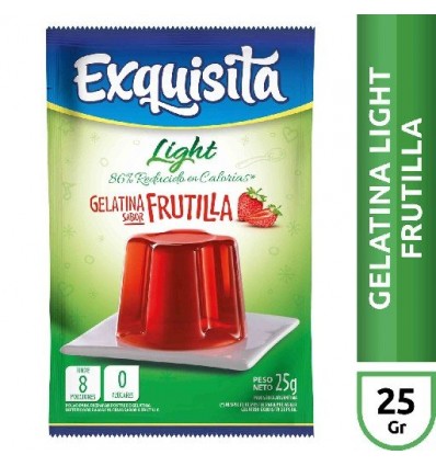 Exquisita Gelatina de Frutilla Light Strawberry Jelly, 8 servings per pouch - Reduced Calories, 25 g / 0.88 oz (box of 15 pouches)