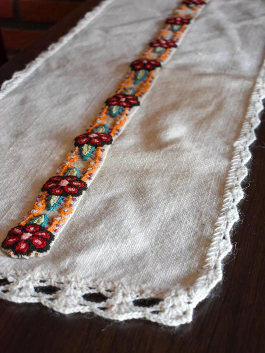 Exquisite Handwoven Picote, Embroidered, and Woven Table Runner - Unique Home Decor