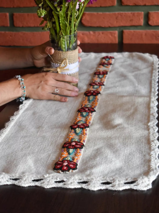 Exquisite Handwoven Picote, Embroidered, and Woven Table Runner - Unique Home Decor