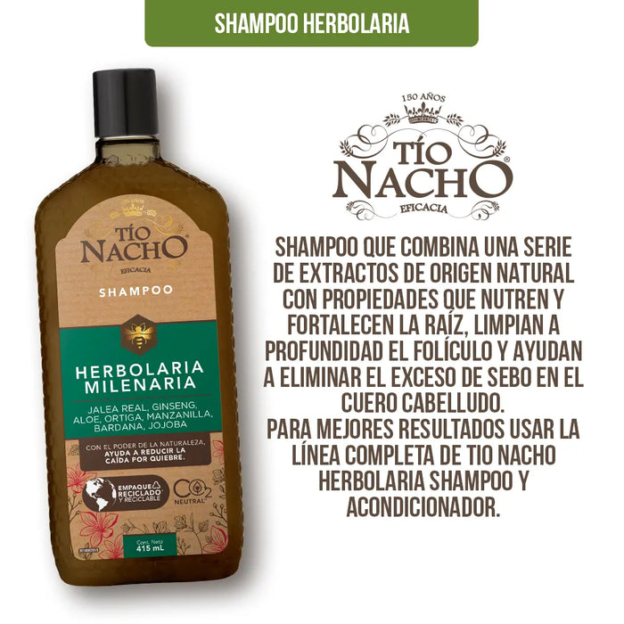 Shampoo Tío Nacho Herbolaria Milenaria x 415 ml - Natural Hair Care for Strength & Growth