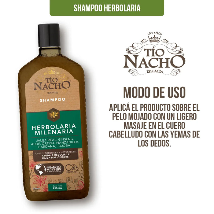 Shampoo Tío Nacho Herbolaria Milenaria x 415 ml de Farmacity - Cuidado Natural del Cabello para Fortaleza y Crecimiento