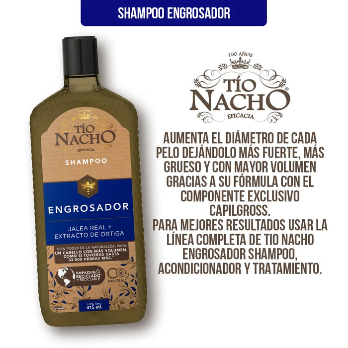 Farmacity Shampoo Tío Nacho Engrosador x 415ml - Fórmula Voluminizadora para un Cabello Fuerte y Grueso