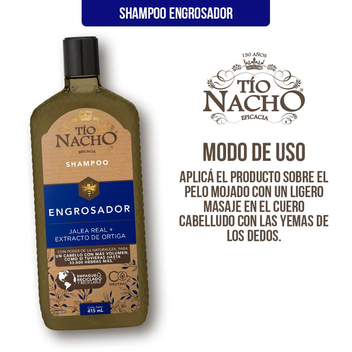Farmacity Shampoo Tío Nacho Engrosador x 415ml - Fórmula Voluminizadora para un Cabello Fuerte y Grueso