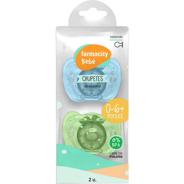 Farmacity | Chupete Baby Round Silicone Pacifier - 0-6 Months, 2 Count for Comfortable Soothing
