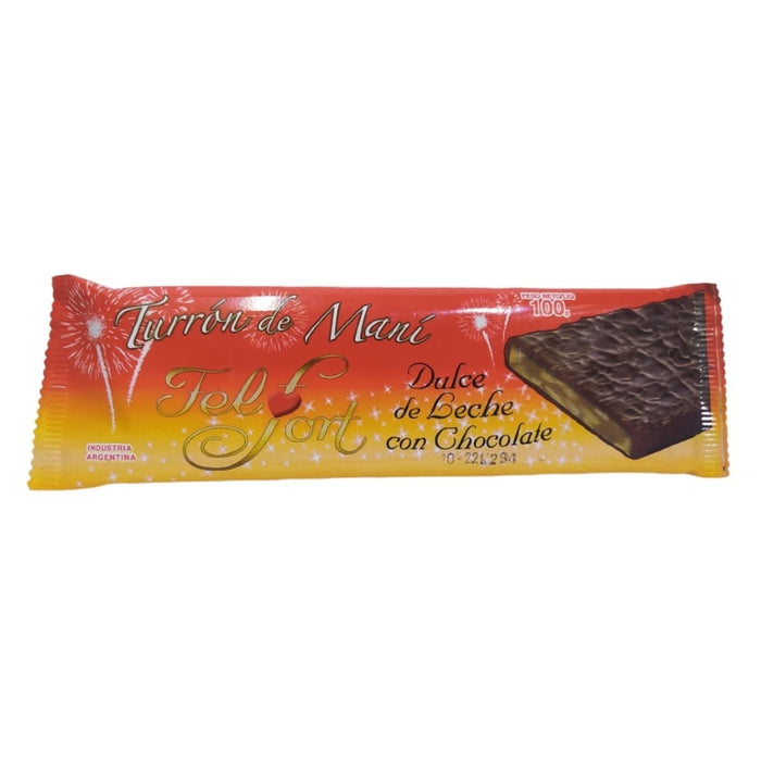 Felfort Turrón Dulce de Leche y Chocolate Peanut Nougat Torrone Dulce de Leche Flavor & Chocolate Coating, 100 g / 3.52 oz bar